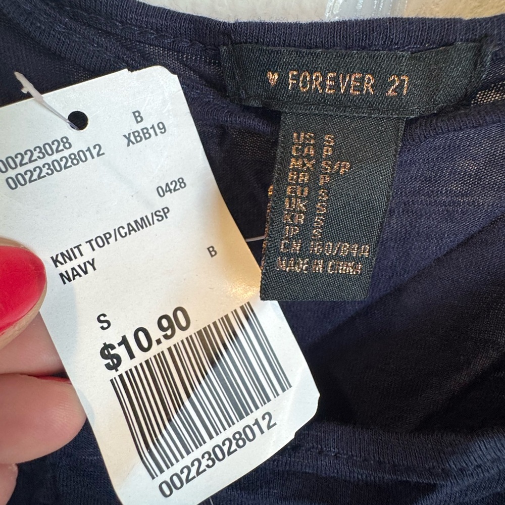 SOLD‼️4/$15 NEW Forever 21 Dark Blue Cropped Knit Top with Lace Hem -Size Small - Picture 2 of 4